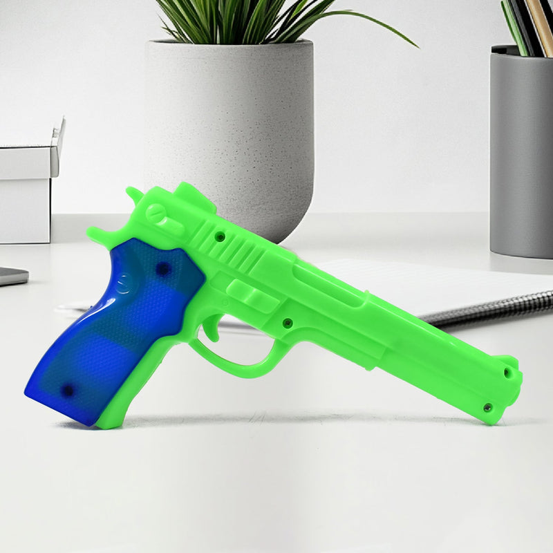 Side view of the Aditi toy gun, ready for play.