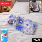 Soft plush fabric cover hot water bottle sized 19x12 cm for targeted heat therapy