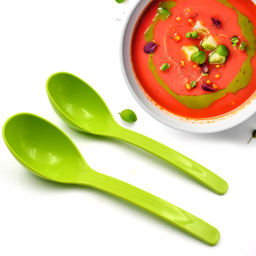 Black plastic kitchen ladle set with an ergonomic handle on a wooden surface.