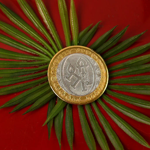Dual-tone Lakshmi Ganesh religious coin with silver center and gold border
