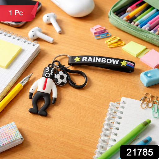 Decorative football-themed keychain with rainbow strap, ideal for kids