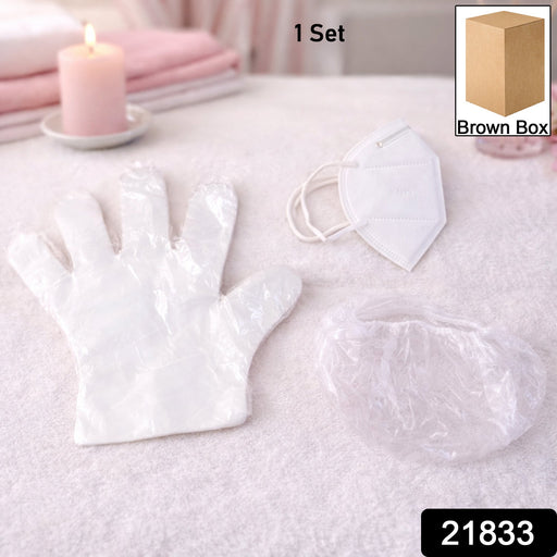 Compact hygiene care set with disposable mask and gloves for personal protection