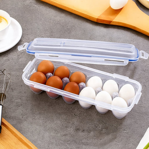 Lock-Clip Refrigerator Egg Storage Box closed, placed neatly on a fridge shelf.