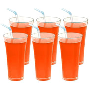 Detail of the 300ml capacity and sturdy base of the plastic juicy glass.