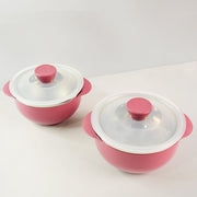 Stackable plastic serving bowls with secure lids for easy kitchen storage