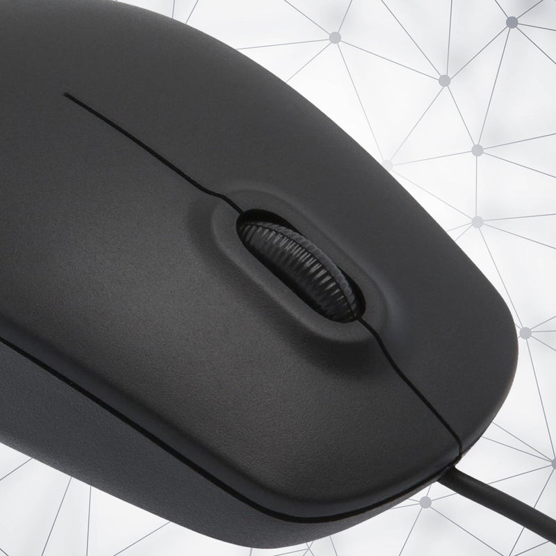 Compshop M-111 Wired Mouse on a desk, ready for seamless plug-and-play use.