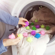 The 10-piece set of vibrant Laundry Dryer Balls, packaged and ready for household use.
