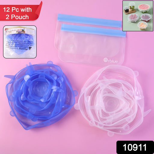 Reusable silicone lids sealing multiple food containers airtight