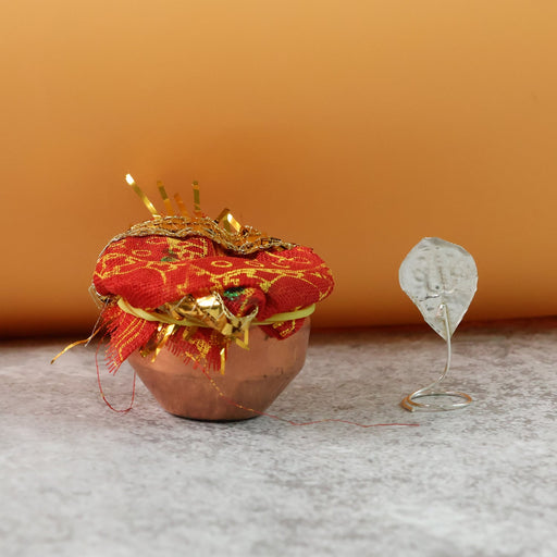 Mini kalash pooja set with decorative copper-style kalash for home rituals