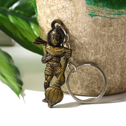 Lord Hanuman Metal Keychain with detailed mace design