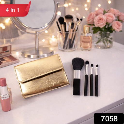 Makeup brushes neatly arranged inside compact storage pouch