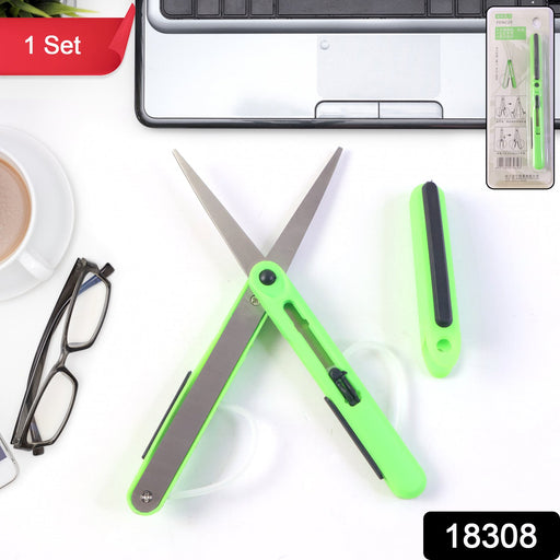 Side view of the sleek pen-style portable scissors, ideal for travel.