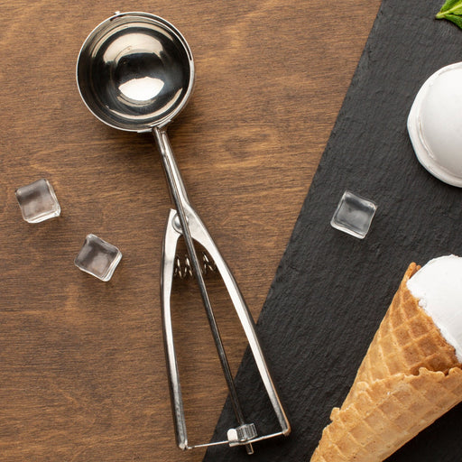 Premium stainless steel ice cream scoop with trigger release mechanism