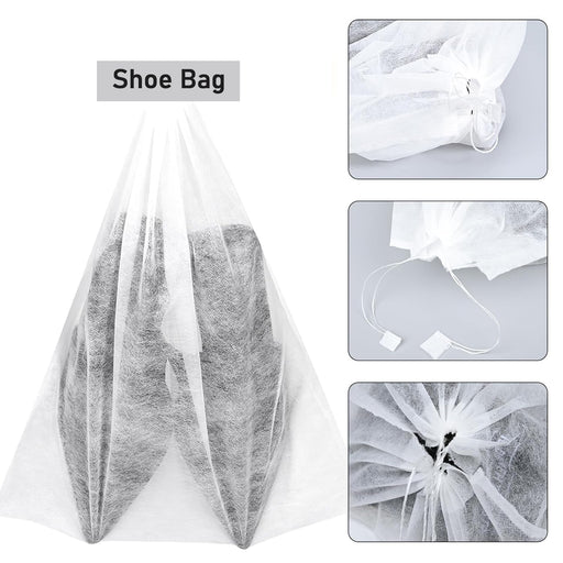 Breathable non-woven shoe storage bag with drawstring closure