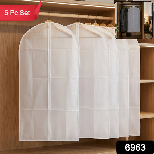 SKU 6963 - Pack of five foldable suit covers for clothes protection.