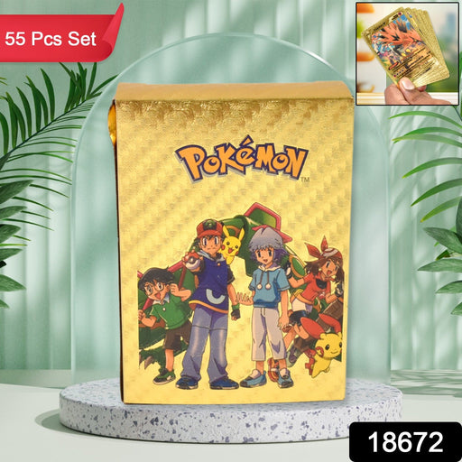 Various gold foil trading cards spread out on a surface, showcasing designs.