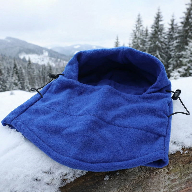 Folded winter face cover made of fleece fabric, ready for cold weather use
