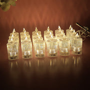 Multiple LED flameless decorative candles arranged showing crystal pattern and warm glow