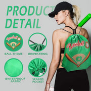 Back view of the water-resistant nylon drawstring backpack highlighting reinforced corners.
