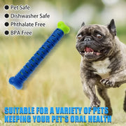 An adorable puppy using the chew toothbrush stick for daily dental care.