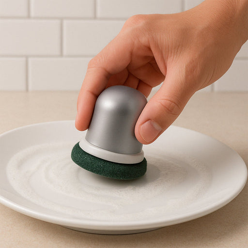 Kitchen scrubber with ergonomic grip handle for heavy-duty cleaning