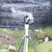 Angled view of the rotating garden spray nozzle, highlighting its broad coverage capability.
