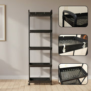 Rolling storage rack offering compact space-saving vertical shelving