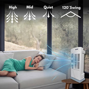 Close-up details of Orbit micro tower fan showing design quality