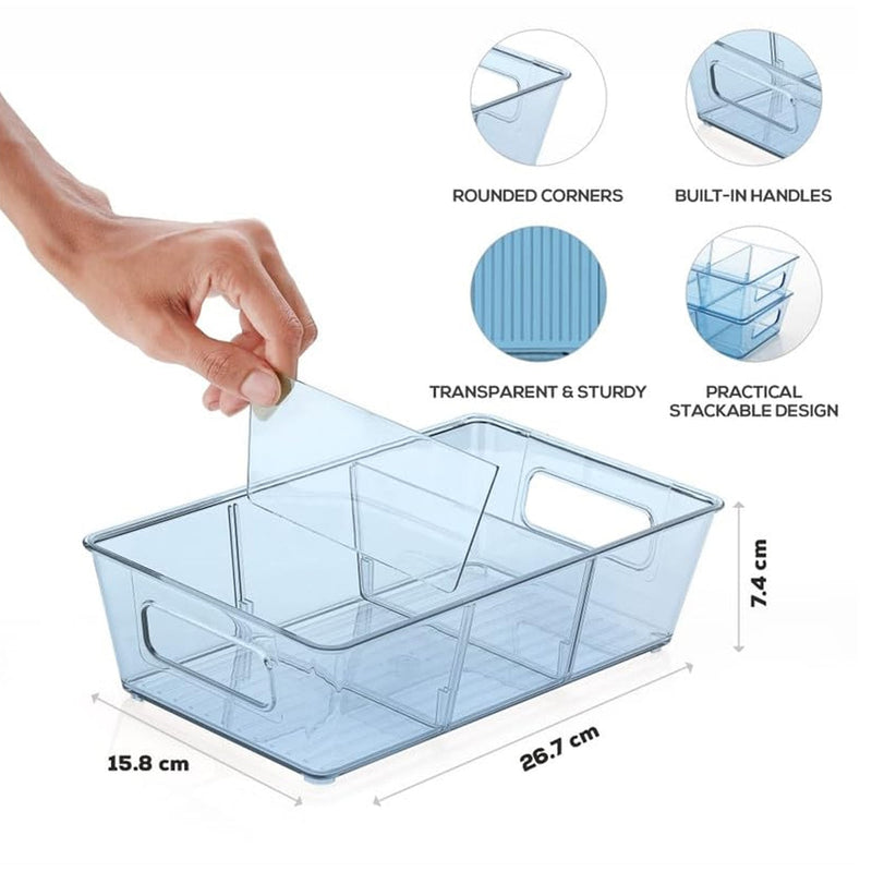 Plastic Refrigerator Organizer Bins, Set Of 2 Stackable Fridge Organizers with Handle, Clear Organizing Food Fruit Vegetables Pantry Storage Bins for Freezer kitchen Cabinet Organization and Storage (2 Pcs Set Mix Color)