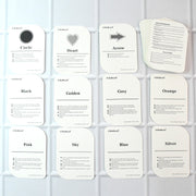 Complete 32-piece flashcard set featuring colors and shapes with bold text
