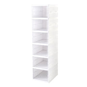 Space-saving storage solution with a 6-layer foldable organizer in a home setting.