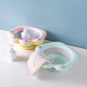 4086 Folding washbasin Folding Wash Basin Household Plastic Portable Laundry Basin Bathroom Foot-washing Basin Cute cartoon wash basin foot wash basin-Pink color Folding basin 