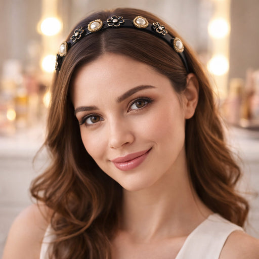 Fashionable pearl and floral designer hairband used as a hair accessory