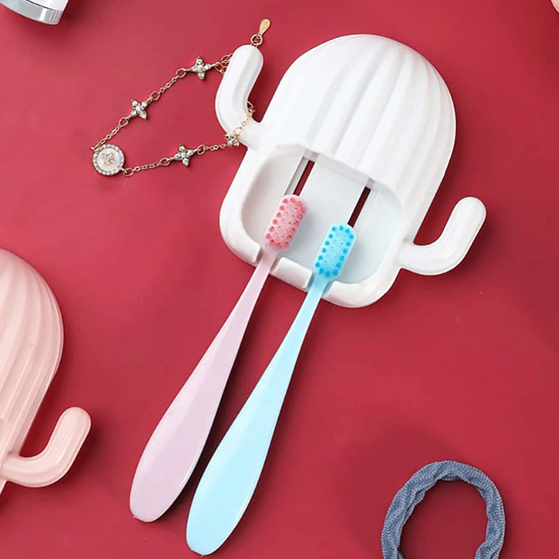 Close up view of self adhesive mounting and bamboo toothbrushes