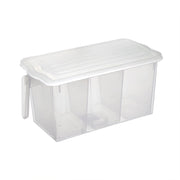 Airtight refrigerator storage box with internal dividers for various items.