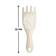 White rice sieve with straining spoon feature, ensuring no spillage.