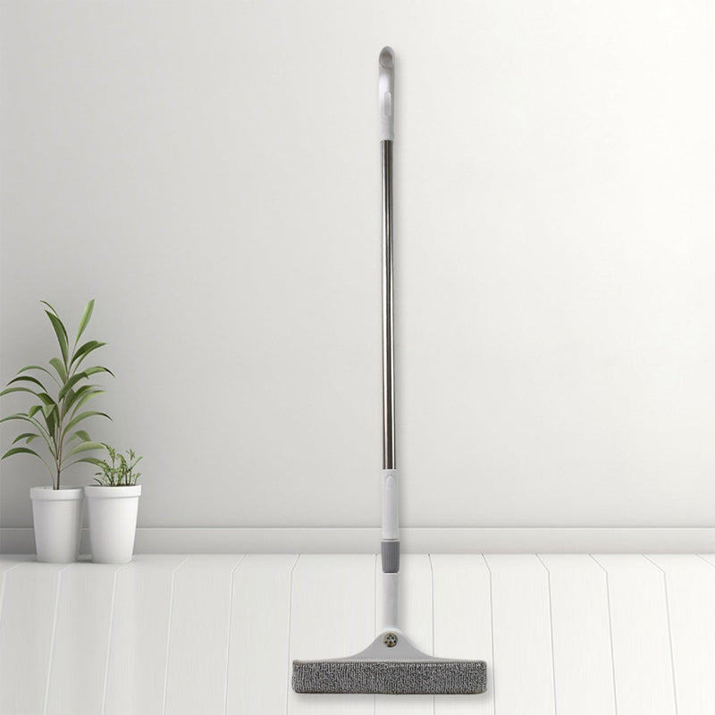 Close-up of the 2-in-1 window cleaning squeegee head with brush and rubber blade