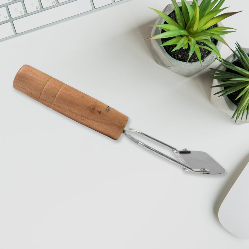Vegetable slicer tool with ergonomic wooden handle for kitchen tasks