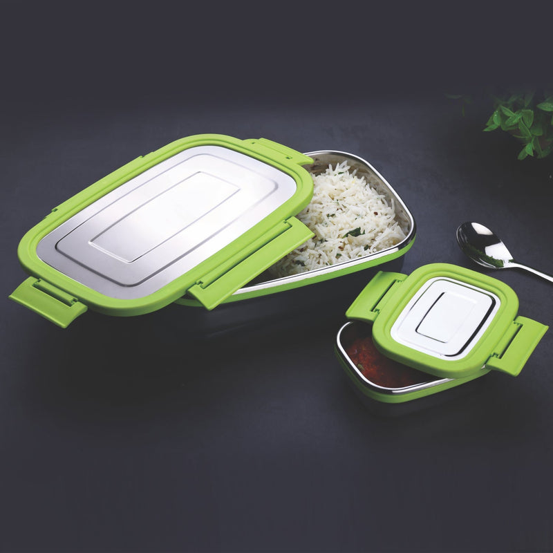 Stainless steel tiffin box with airtight seals for school and office
