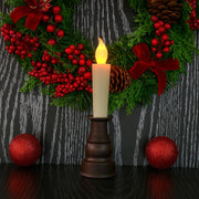 Close-up of premium decorative LED candle flame and classic holder