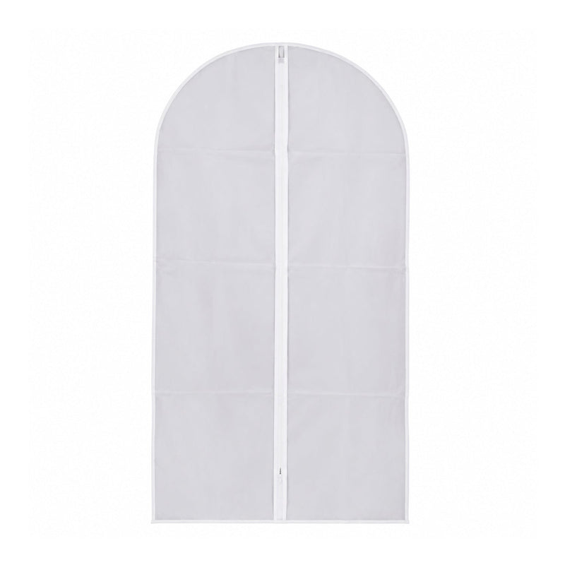 Front view of the suit cover on white background, demonstrating space-saving design.