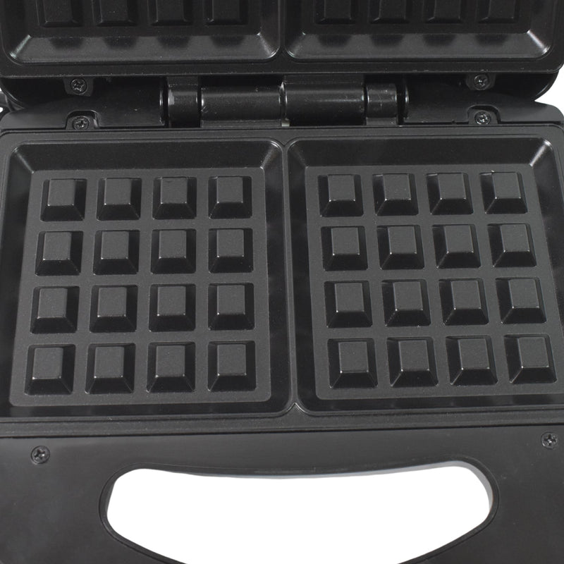 Close-up of the cool-touch handle and indicator lights on the Dabster sandwich maker.