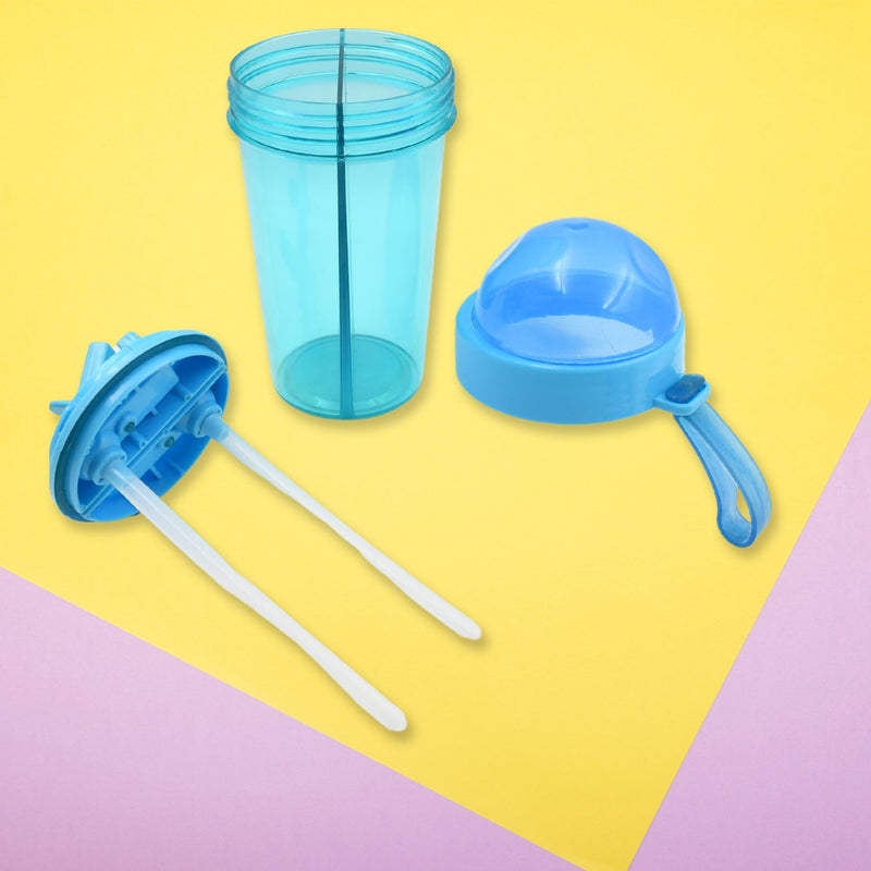 2 Drinks in 1 Cup Water Bottle, Stable Sturdy Dual Use Bottle 2 Straws for Shopping Travel for Outdoor Activities (1 Pc)