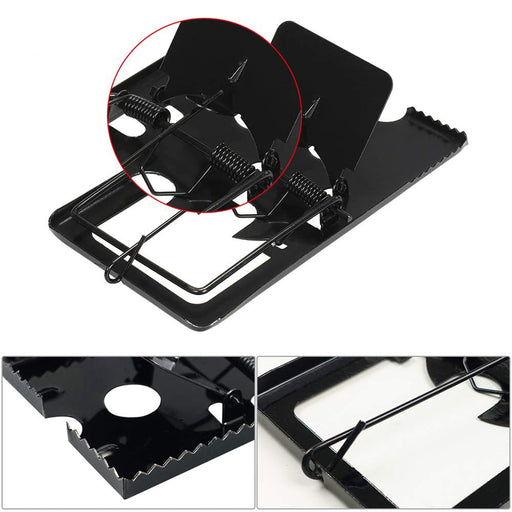 Durable metal mouse trap showing secure locking mechanism for effective rodent catching.