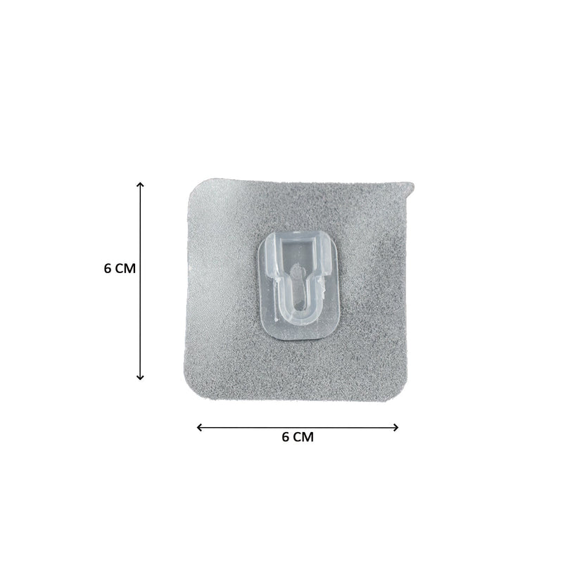 Front view of the versatile transparent adhesive hook ready for use.