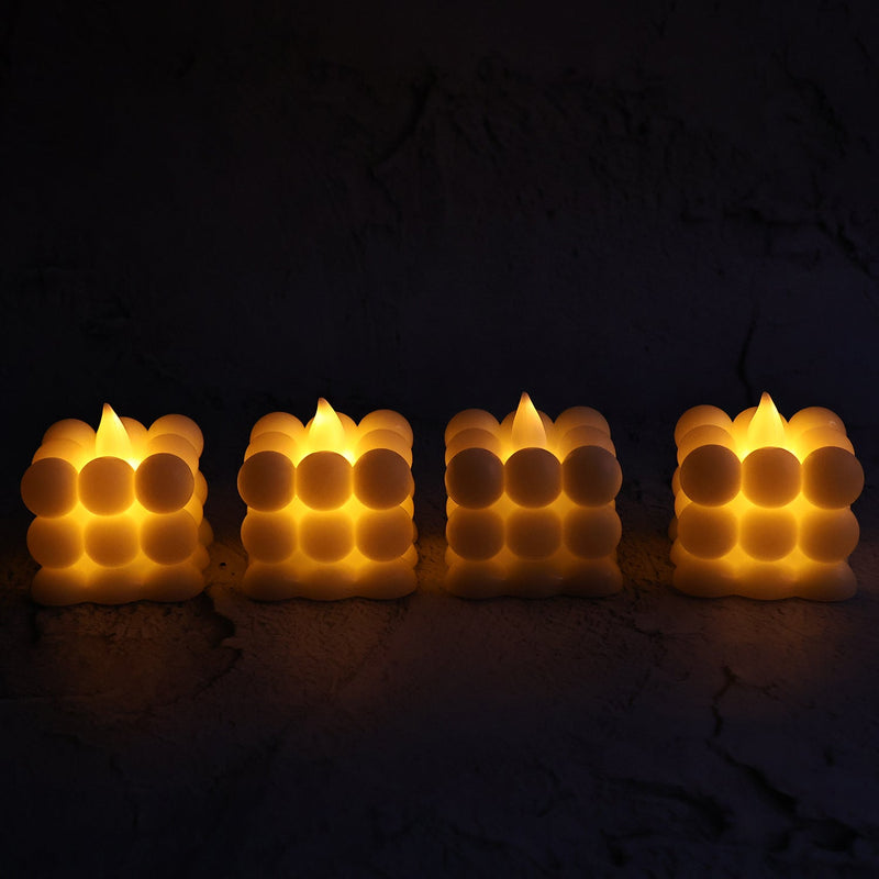 Close-up of decorative LED flameless bubble candles