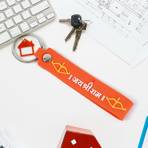 Jai Shree Ram silicone keychain with sturdy metal hook for secure attachment