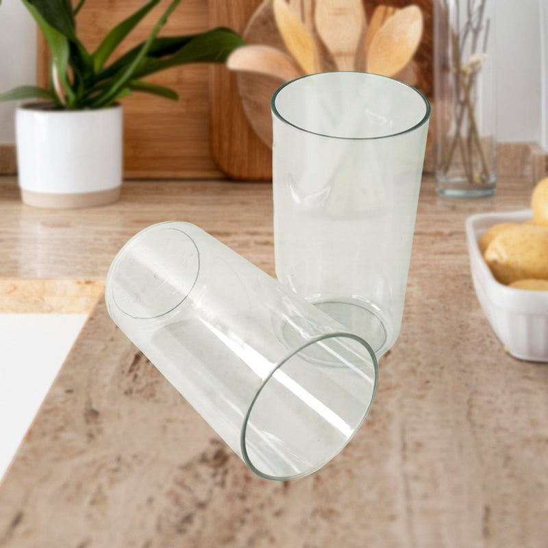 Set of clear plastic tumblers from Apex with durable, glass-like look