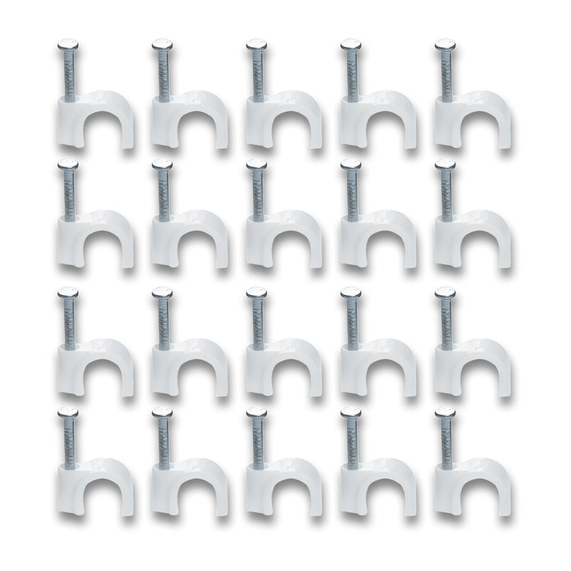 Durable plastic cable clip with steel nail for wall-mounted cable management