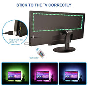 Detailed view of the 3-meter RGB LED strip lights with adhesive backing.